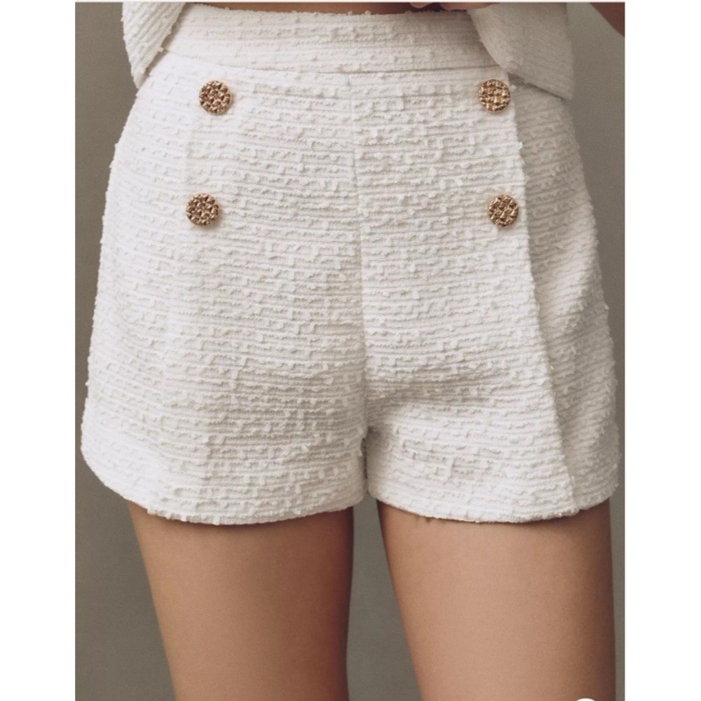 Anthropologie Endless Rose Sze Small HR Double Button Texture Tweed Shorts White